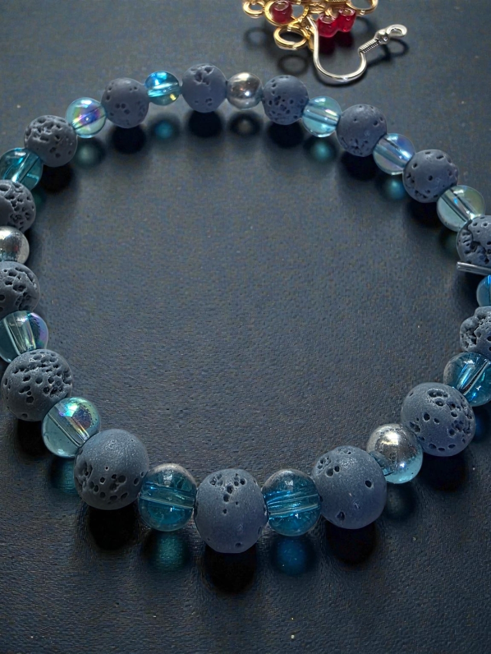 Lava Rock Blue Aurora Borealis Beaded Bracelet
